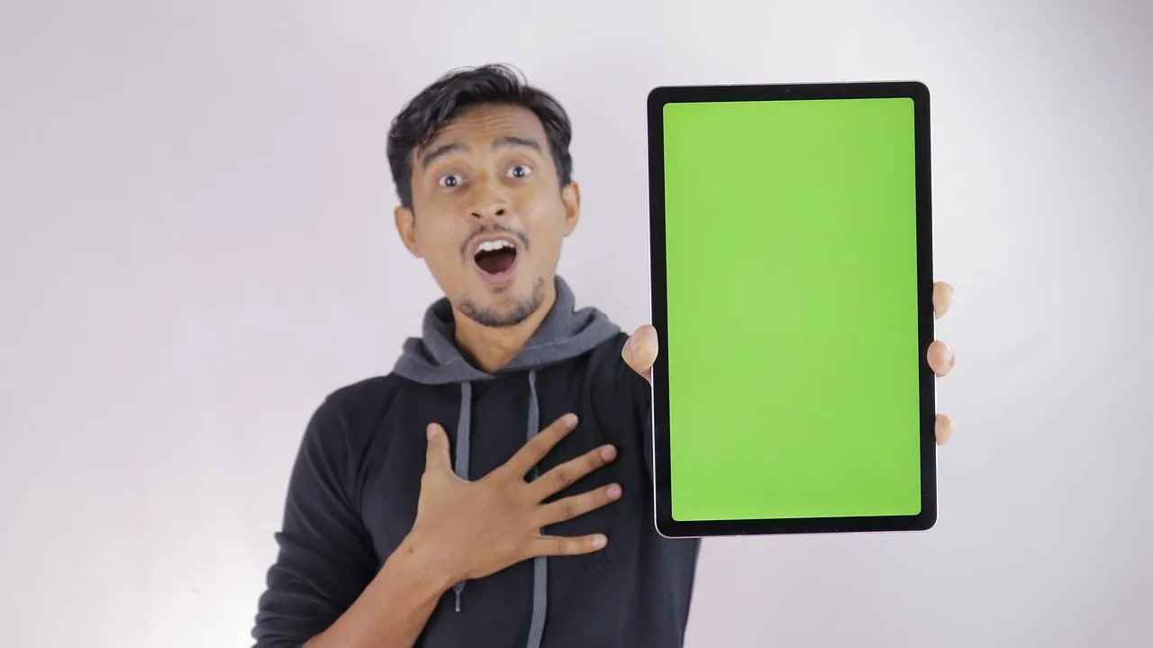 tablet, display, screen, green screen, surprise, expression, gesture, green screen, green screen, green screen, green screen, green screen