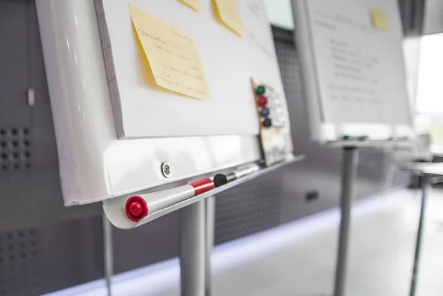 board, pens, sticky notes, workshop, business, office, paper, meeting, event, workplace, work, whiteboard. Before you hire, map the programmatic advertising team roles you need